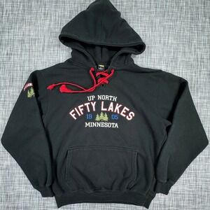 Signature Concepts Men's Hoodie Large Fifty Lakes Minnesota Black Lace Up